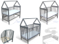 Preview: Kinderbett - Beistellbett - Babybett Haus 120x60cm mit Matratze Gurt und Rädern grau