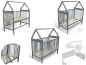 Preview: Kinderbett - Beistellbett - Babybett Haus 120x60cm mit Gurt und Rädern grau