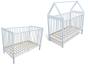 Preview: Kinderbett - Beistellbett - Babybett Haus 120x60cm mit Gurt und Rädern weiss