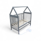 Preview: Kinderbett - Beistellbett - Babybett Haus 120x60cm mit Gurt und Rädern grau