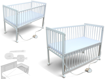 Kinderbett / Beistellbett / Babybett 2in1 120x60cm mit Matratze und Gurt weiß