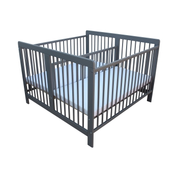 Zwillingsbett Kinderbett für Zwillinge 2in1 massiv grau mit 2 Matratzen 120x120cm und Trenngitter