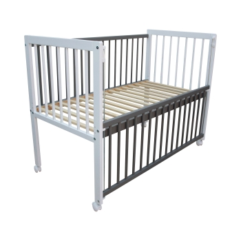 Kinderbett / Beistellbett / Babybett 2in1 120x60cm mit Matratze weiß-grau