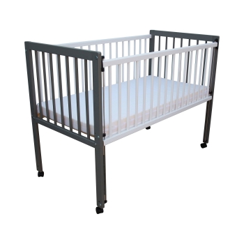 Preview: Kinderbett / Beistellbett / Babybett 2in1 120x60cm mit Matratze grau-weiß