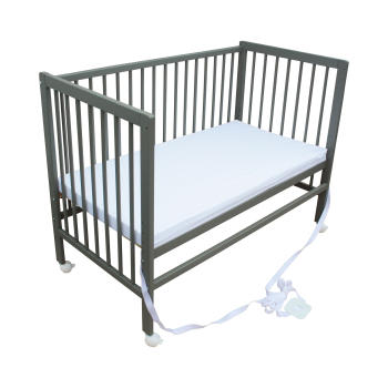 Kinderbett - Beistellbett - Babybett 120x60cm mit Matratze, Gurt und Rädern grau