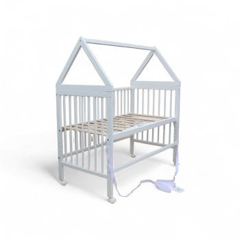 Kinderbett - Beistellbett - Babybett Haus 120x60cm mit Gurt und Rädern weiss