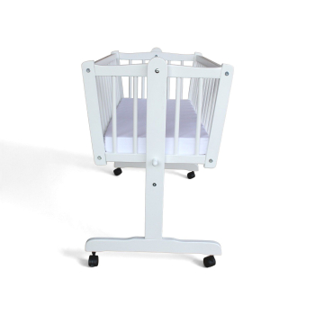 Preview: Wiege - Stubenwagen - Babywiege mit Feststellfunktion Kiefer massiv mit Matratze weiss