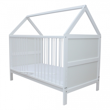 Babybett Kinderbett Juniorbett Bett Haus 140x70 cm umbaubar mit Matratze weiss