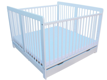 Preview: Zwillingsbett Kinderbett für Zwillinge 2in1 massiv weiß mit 2 Schubladen und Matratzen 120x120cm