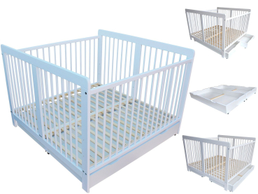 Zwillingsbett Kinderbett für Zwillinge 2in1 massiv weiß mit 2 Schubladen 120x120cm