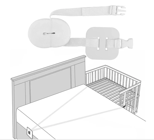 Kinderbett - Beistellbett - Babybett 120x60cm mit Matratze, Gurt und Rädern grau