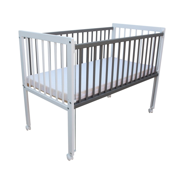 Kinderbett / Beistellbett / Babybett 2in1 120x60cm mit Matratze weiß-grau