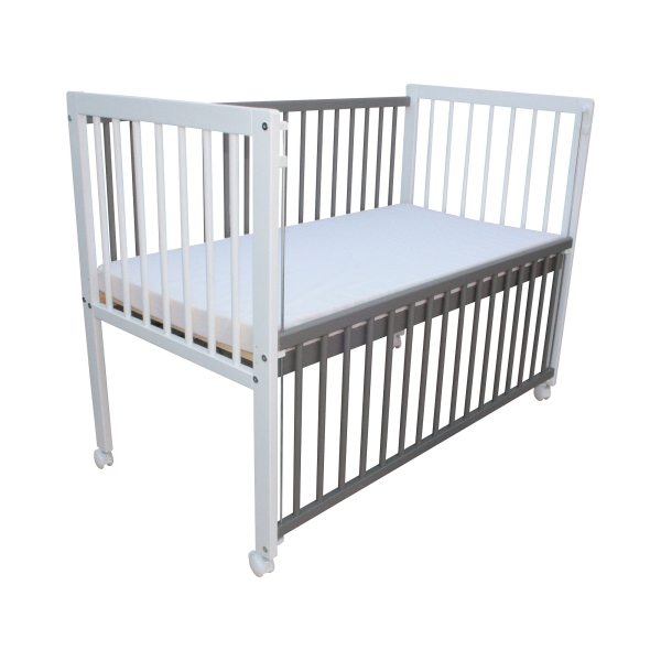 Kinderbett / Beistellbett / Babybett 2in1 120x60cm mit Matratze weiß-grau