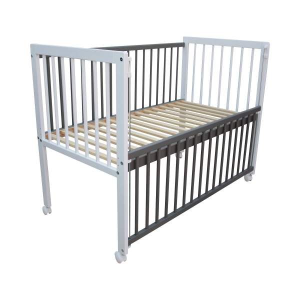 Kinderbett / Beistellbett / Babybett 2in1 120x60cm mit Matratze weiß-grau