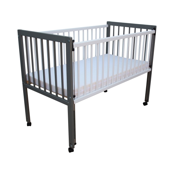 Kinderbett / Beistellbett / Babybett 2in1 120x60cm mit Matratze grau-weiß