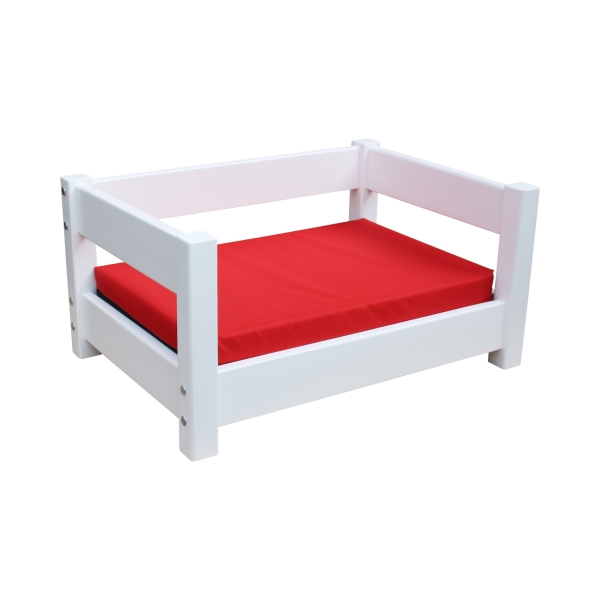 Hundebett Katzenbett Haustierbett 80x60 cm massiv mit Matratze weiss-rot