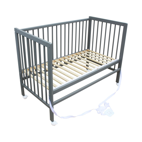 Kinderbett - Beistellbett - Babybett 120x60cm mit Gurt und Rädern grau