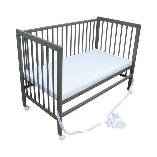 Kinderbett - Beistellbett - Babybett 120x60cm mit Matratze, Gurt und Rädern grau