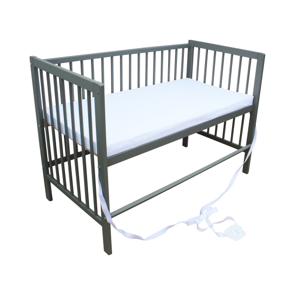 Kinderbett - Beistellbett - Babybett 120x60cm mit Matratze, Gurt und Rädern grau