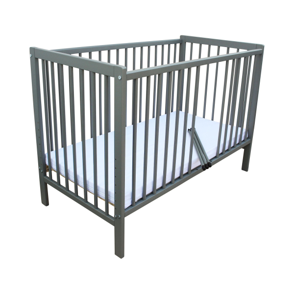 Kinderbett - Beistellbett - Babybett 120x60cm mit Matratze, Gurt und Rädern grau
