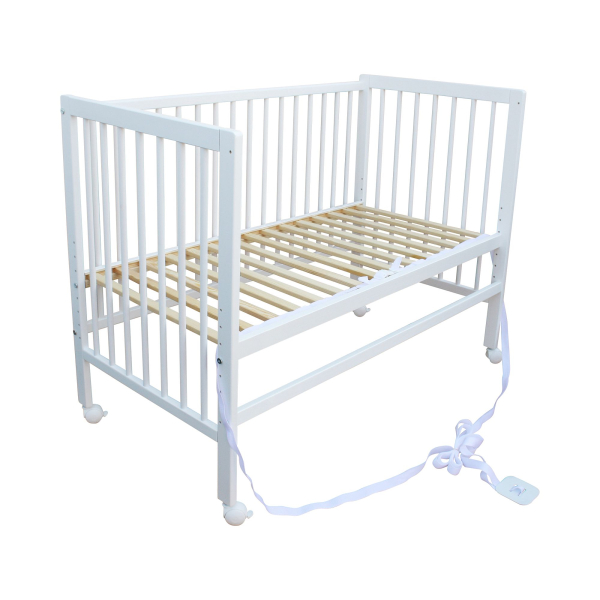 Kinderbett - Beistellbett - Babybett 120x60cm mit Gurt und Rädern weiß
