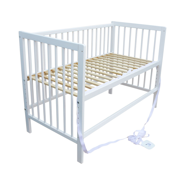 Kinderbett - Beistellbett - Babybett 120x60cm mit Gurt und Rädern weiß