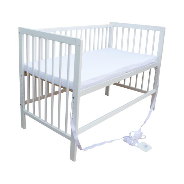 Kinderbett - Beistellbett - Babybett 120x60cm mit Matratze, Gurt und Rädern weiß