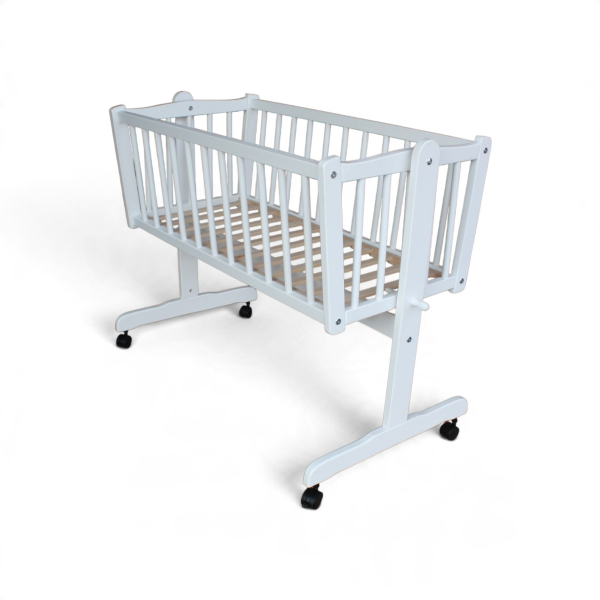 Wiege - Stubenwagen - Babywiege mit Feststellfunktion Kiefer massiv weiss