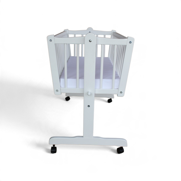 Wiege - Stubenwagen - Babywiege mit Feststellfunktion Kiefer massiv mit Matratze weiss