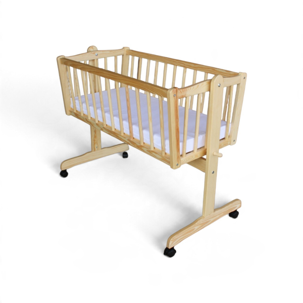 Wiege - Stubenwagen - Babywiege mit Feststellfunktion Kiefer massiv mit Matratze