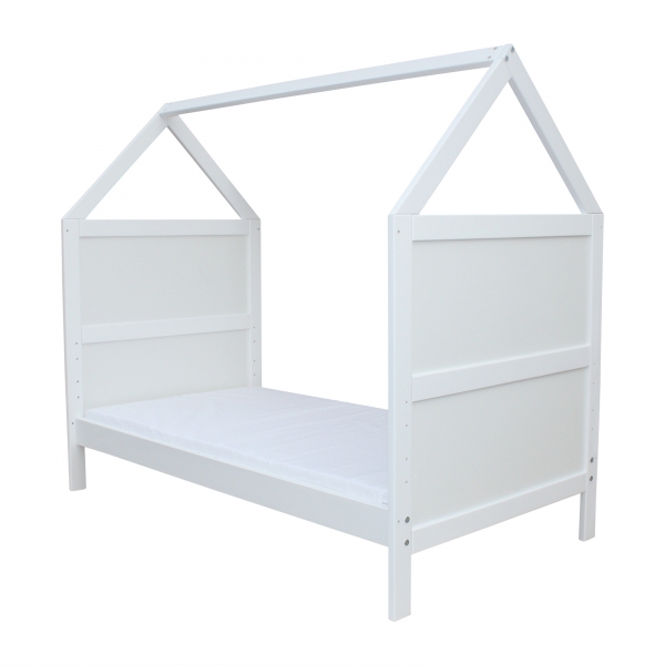 Babybett Kinderbett Juniorbett Bett Haus 140x70 cm umbaubar mit Matratze weiss
