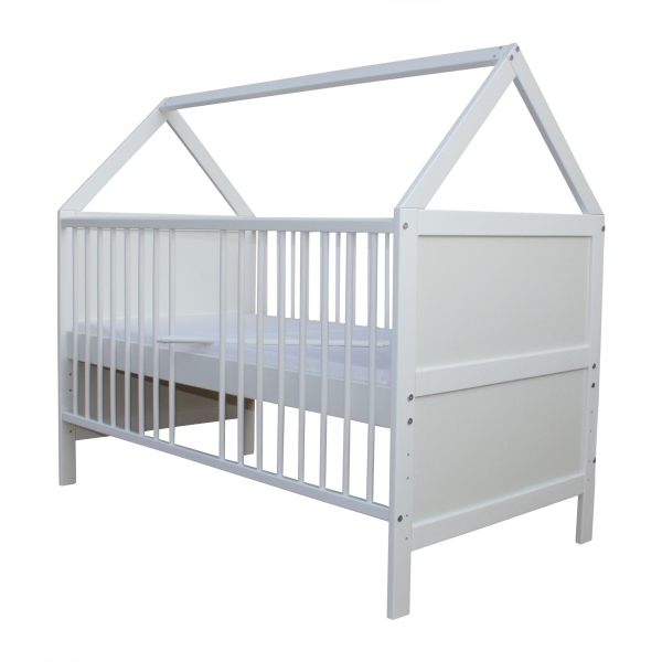 Babybett Kinderbett Juniorbett Bett Haus 140x70 cm umbaubar mit Matratze weiss